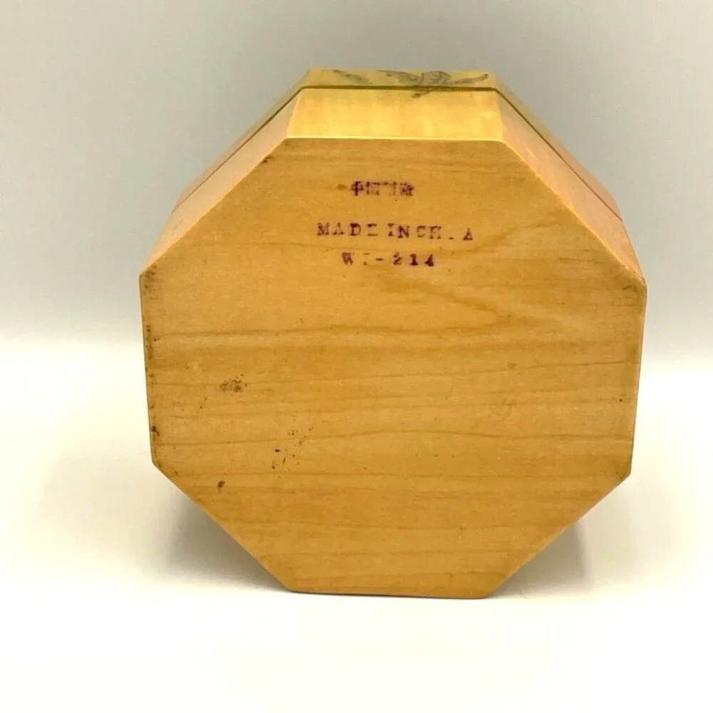 Vintage Octagonal Wooden‎ Trinket Storage Box Bunny Rabbit Easter Eggs
